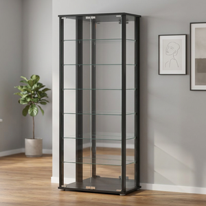 Modern Glass Display <b>Cabinet</b> with 6 Adjustable Shelves Slab Door Living Room Furniture - Product Image 2