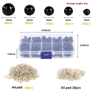 Occhi di sicurezza in plastica/resina neri da 6-12 mm per orsetti di <span class=keywords><strong>peluche</strong></span>, bambole e artigianato animale - Occhi a fagiolo neri con rondelle - Product Image 6