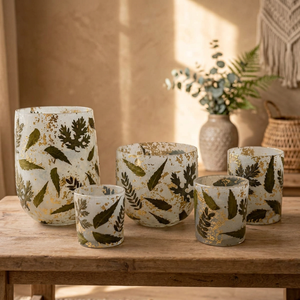 Porte-bougie en verre botanique fait main avec motif de feuilles, support rond pour la décoration de la maison, les anniversaires et les mariages - Product Image 3
