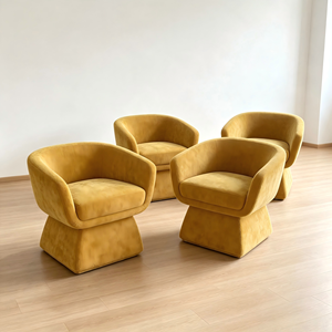 Designer Boucle Swivel Accent Chairs Ivory Teddy Fabric Curved Egg <b>Shape</b> Gold Disc Base Modern Portable Apartment Commercial - Product Image 4
