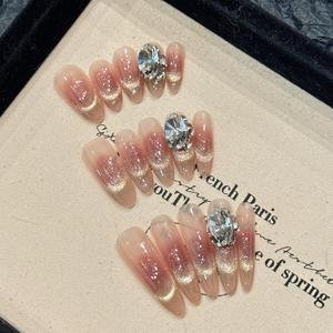 Nouveau produit lancé, maquillage dégradé pêche-<span class=keywords><strong>lime</strong></span> estival avec transition de couleur claire et transparente, style œil-de-chat, <span class=keywords><strong>ongles</strong></span> faits à la main - Product Image 4