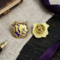Épinglette en émail plaqué or, motif mascotte tigre, badge d'équipe personnalisé pour les fans de sports scolaires et de ligues, avec attache bouclier violet
