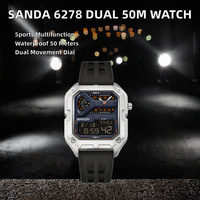 Jam Tangan Digital Dual Time SANDA 6278 Tampilan Analog Digital Tahan Air 50M Tali Baja Tahan Karat Jam Tangan Olahraga Pria