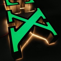 Señal de letras iluminada con logotipo 3d, señal led de canal verde, iluminada con la parte trasera