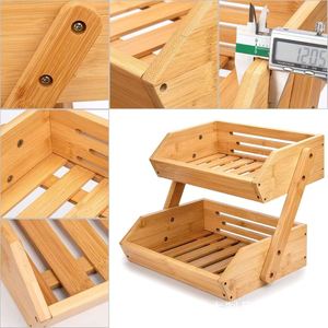 Panier de rangement en bois à 2 niveaux multifonctionnel pour tiroir de cuisine, pour organiser fruits, légumes, pain et en-cas - Product Image 4