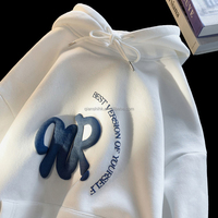 Jersey de lujo francés Terry 100% algodón liso en blanco 3D impreso de gran tamaño personalizado Puff estampado Sudadera con capucha Unisex