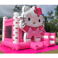 Château gonflable commercial Huatong avec toboggan gonflable, combo extérieur rose, maison de rebond gonflable à thème dessin animé pour enfants, location