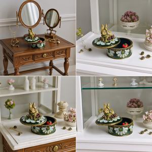 Кроличья безделушка XinZhiRun, античная Золотая эмалированная коробка на память, декоративная фигурка с кроликом ручной работы, футляр для украшений - Product Image 4