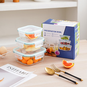 食品保存容器<span class=keywords><strong>500ml</strong></span> 1000mlスクエアガラスセット冷蔵庫と冷凍庫BPAフリー漏れ止め蓋付き - Product Image 3