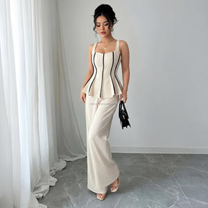 Ensemble haut peplum et <span class=keywords><strong>pantalon</strong></span> large deux pièces personnalisé pour femmes, costume <span class=keywords><strong>de</strong></span> <span class=keywords><strong>soirée</strong></span> pour femmes - Product Image 3