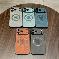 Offre Spéciale – Étuis de Téléphone Magnétiques en Cuir PU de Luxe à Motif Feuille d'Érable Rétro pour iPhone 17 Air 16 15 14 13 12 11 Pro Max Plus