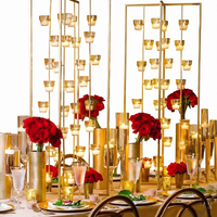Candélabre moderne en métal doré de 90 cm, support de fleurs, centre de table pour mariage, décoration de fête avec coupes en verre