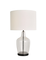 Lampe de table LED moderne en verre clair martelé avec abat-jour en tissu blanc et en fer pour usage hôtelier