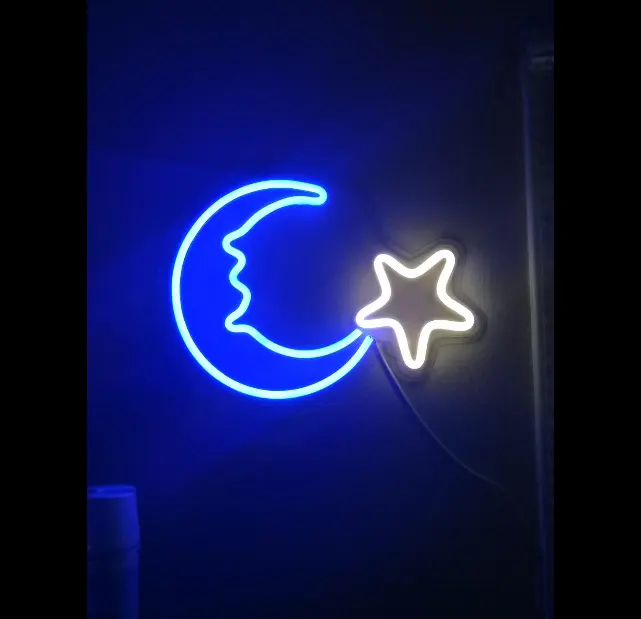מוצר חדש 15 "LED ירח כוכב בצורת ניאון סימנים לקיר דקור אור שינה קישוט