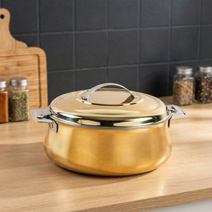 Golden Round Casserole <b>Pot</b> With Stainless Steel Lid And Handles Durable Modern Design For Gas And Induction <b>Cookers</b> - Product Image 5
