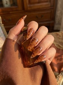 Faux ongles longs faits main à pression, motif griffe de dragon, imprimé léopard ambre, motif animal brun translucide effet gelée, style gothique - Product Image 2