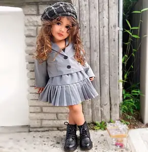 Girl's suit collar long-sleeved button top + princess pleated skirt + camisole 3-piece set clothing manufacturers custom