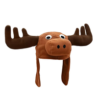 Grand long bois vif yeux ondulés orignal brun fermeture crochet et boucle casquette souple drôle Cosplay Costume peluche chapeau tête d'animal