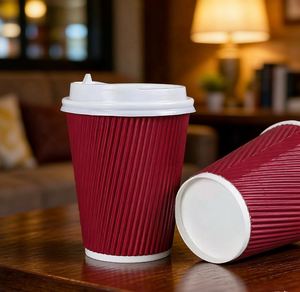 Custom Printed Degradable PLA Wholesale 8/12oz Disposable Hot <b>Coffee</b> <b>Double</b>/Ripple <b>Wall</b> Paper <b>Cup</b> With Lid Packaging Drinkware - Product Image 1