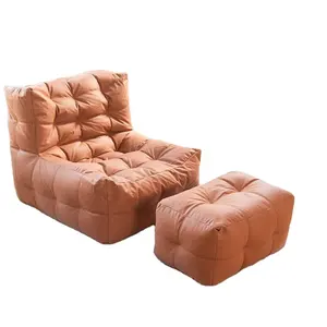 Bolsa de frijol plegable para sala de estar, silla redonda grande de piel para dormir con forma de calabaza de conejo, 1 asiento, sofá cama