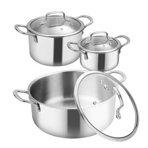 Tri-ply aço inoxidável pote com tampa de vidro para sopa massas indução Nontoxic inoxidável Cooking Pot Set para todos os fogões - Product Image 1