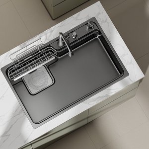 Matte Black Nano Stainless Steel Workstation Kitchen Sink with Hidden Cover and Pull Down Sprayer - Product Image 1