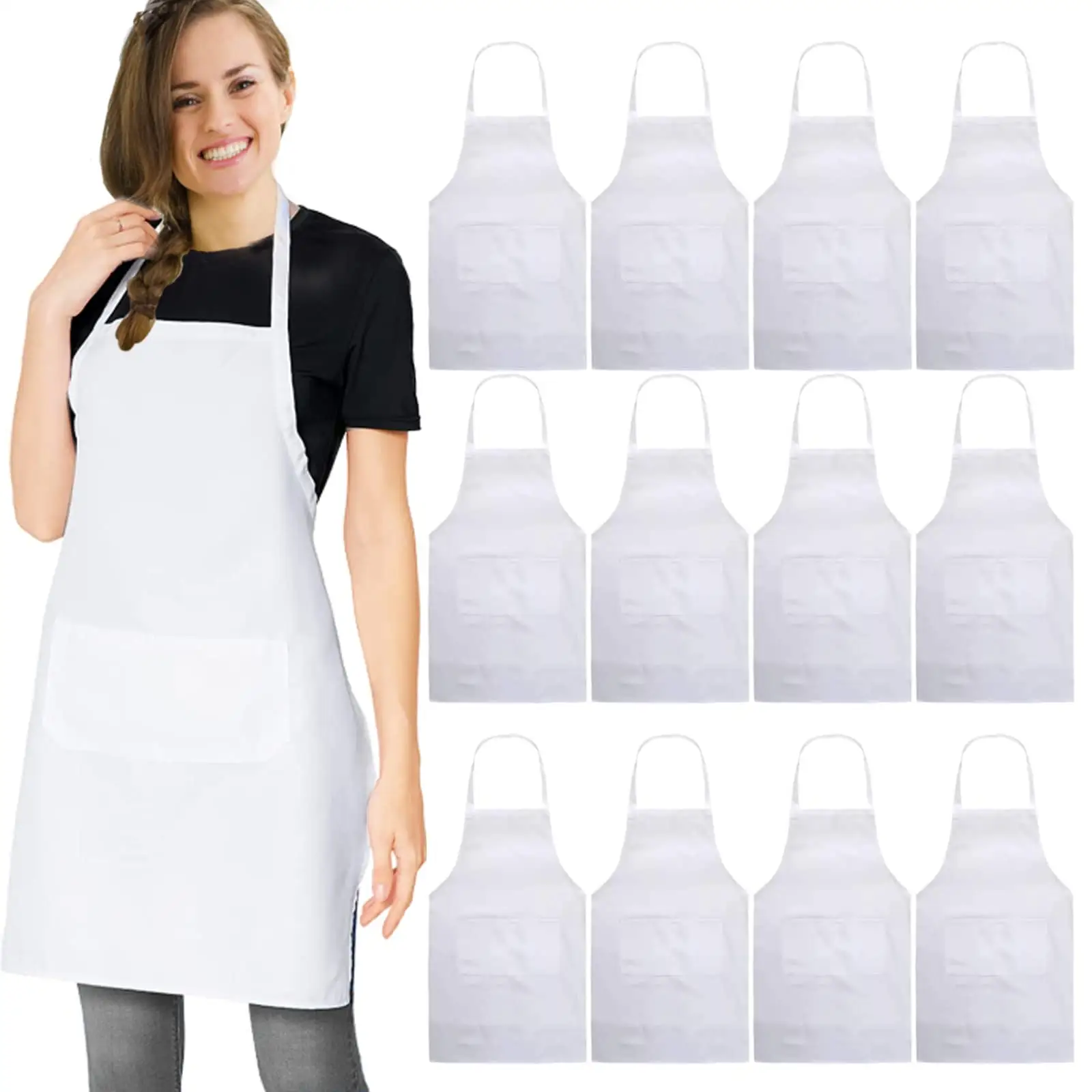 Custom No Pocket White Unique Design Non-woven Restaurant Kitchen Polyester Aprons Women Chef Bbq Medical Garden Work Apron