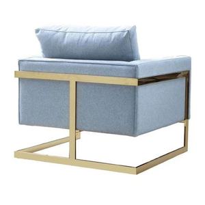 Contemporary <strong>Light</strong> <strong>Blue</strong> Soft Woven Fabric Upholstered <strong>Armchair</strong> with Gold Open Box Metal Frame for Living Room Chairs - Product Image 2