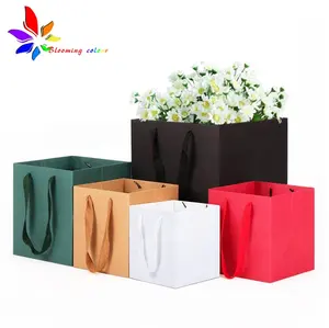 Bolsa grande para compras de flores, bolsa de transporte para Tartas, bolsa de papel de fondo cuadrado