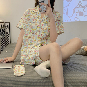 Bộ Đồ Ngủ Nữ Dễ Thương Phim Hoạt Hình Hàn Quốc Mỏng Ngắn Tay Áo Bộ Đồ Ngủ Phù Hợp Với Mùa Hè Thích Hợp Cho Mặc Hàng Ngày - Product Image 3