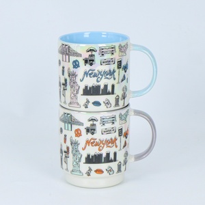 Juego de Tazas de Café de Cerámica Personalizadas con Diseño de Lugares Emblemáticos de <span class=keywords><strong>Nueva</strong></span> <span class=keywords><strong>York</strong></span>, Tazas de Leche de Porcelana Apilables - Product Image 3