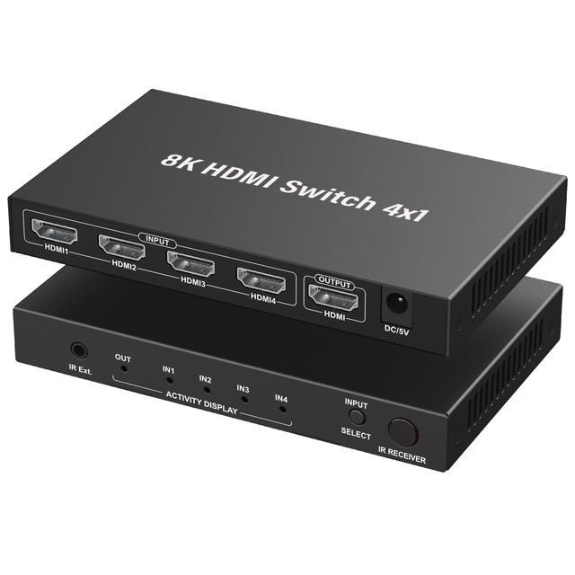 8K HDMI 2.1 SWITCH 4 in 1 OUT VRR CEC ARC HDCP2.3 HDR10 IR Remote for QLED TV Vision