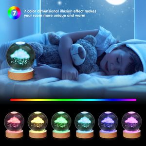 Venta al por Mayor de Lámparas Nocturnas Modernas RGB de 7 Colores, Adorno de Bola de Cristal 3D, Pequeña Lámpara Luminosa con Batería - Product Image 3