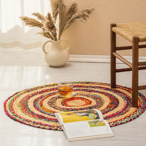 Tapis rond en jute à spirales, design tissé circulaire, tapis de sol artisanal pour la décoration intérieure de style bohème ou côtier4 - Product Image 3