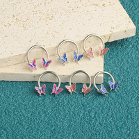 1 Buah 16G Enamel Kupu-kupu Hoop Tapal Kuda Hidung Cincin Kancing Tulang Rawan Melingkar Tragus Tindik Telinga Baja Tahan Karat Cincin Septum