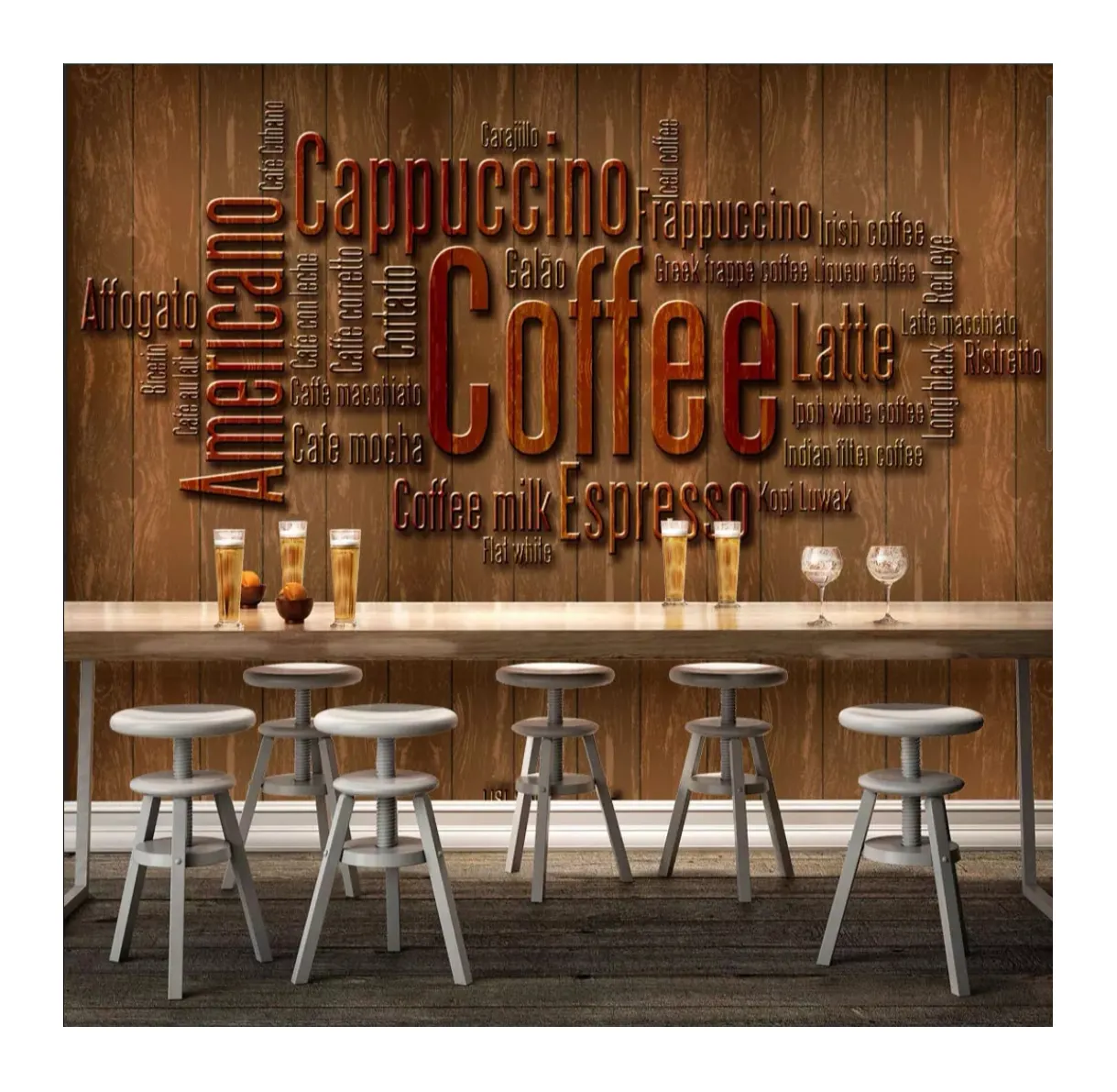 Per il tempo libero coffee shop decor custom design carta da parati digitale della parete cafe murale