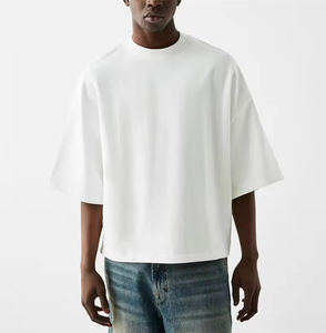 T-shirt en coton à col rond de qualité supérieure, personnalisable, coupe ample, épais, noir, à épaules tombantes, surdimensionné - Product Image 2