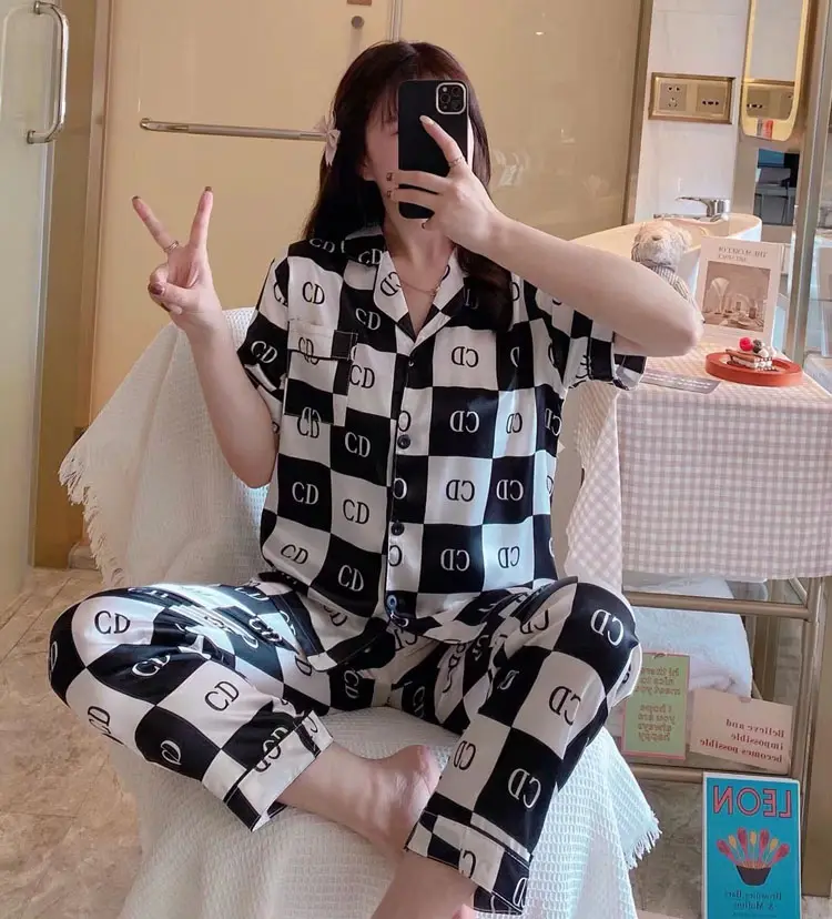 Bộ Đồ Ngủ Lụa Pijama Piyama Cho Nữ, Bộ Đồ Ngủ Ngắn Tay Vải Satin Mùa Hè Mới