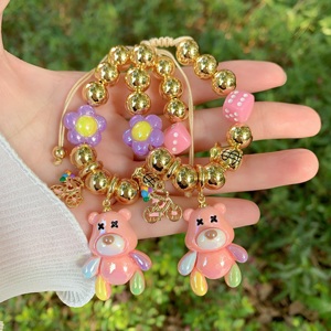 Bracelet pendentif ours mignon <span class=keywords><strong>BD</strong></span>-C5735 pour fête, bracelet en <span class=keywords><strong>perles</strong></span> dorées, bracelet élastique <span class=keywords><strong>de</strong></span> haute qualité pour femmes, vente en gros - Product Image 2