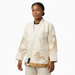 Kimono de Jiu Jitsu Brasileño Blanco Unisex para Adultos con Patrón de Dragón Bordado con Cadena, Uniforme de Artes Marciales - Product Image 1
