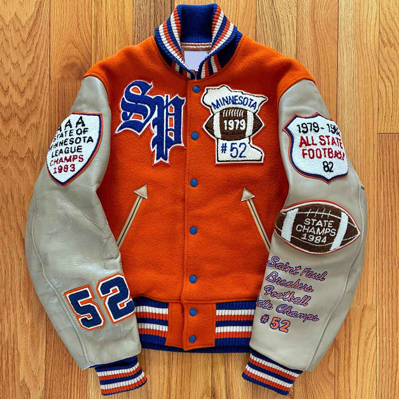 Custom Embroidered Patch Logo Leather Sleeves Mens Outdoor Bomber Baseball Letterman Varsity Jacket