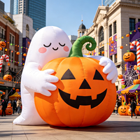 Décoration gonflable d'Halloween en forme de citrouille avec fantôme enlacé, éclairage LED, tissu Oxford résistant au soleil pour événements et fêtes en extérieur
