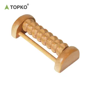 托普科高品质莲花木竹木按摩滚轮缓解肌肉疼痛木质滚轮足部按摩器