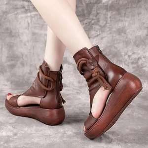 <span class=keywords><strong>2022</strong></span> été rétro sandales romaines semelle épaisse haut haut dos fermeture éclair mode femmes sandales de plage - Product Image 6