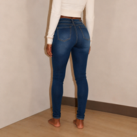 Jean en denim extensible taille haute bleu foncé respirant pour femme grande taille, coupe skinny, décontracté, été, personnalisable OEM ODM