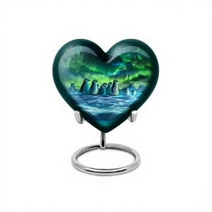 Top meilleure vente de qualité supérieure vert coeur pingouins groupe mémorial adulte urne pour cendres humaines avec support et sac en velours gratuit - Product Image 1