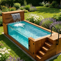 Piscine hors sol en fibre de verre avec cascade, certifiée CE, pour zones en pente, usage commercial et familial dans les jardins.
