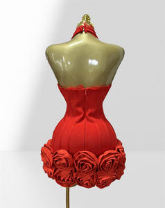 新款时尚3D花朵蕾丝露背性感晚礼服紧身正式红色短绷带连衣裙 - Product Image 4