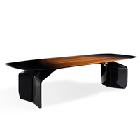 Mesa de Comedor Rectangular Grande de Madera Contrachapada con Acabado Brillante, Diseño Moderno Minimalista, Hecha a Mano, Duradera