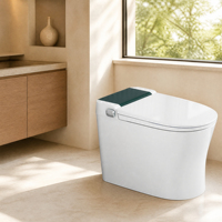 WC intelligent sans réservoir avec bidet intégré, siège chauffant électrique, chasse d'eau automatique, télécommande, en céramique